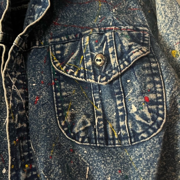 Vintage Stone Wash Denim Jacket with Paint Splatter - Picture 2 of 6